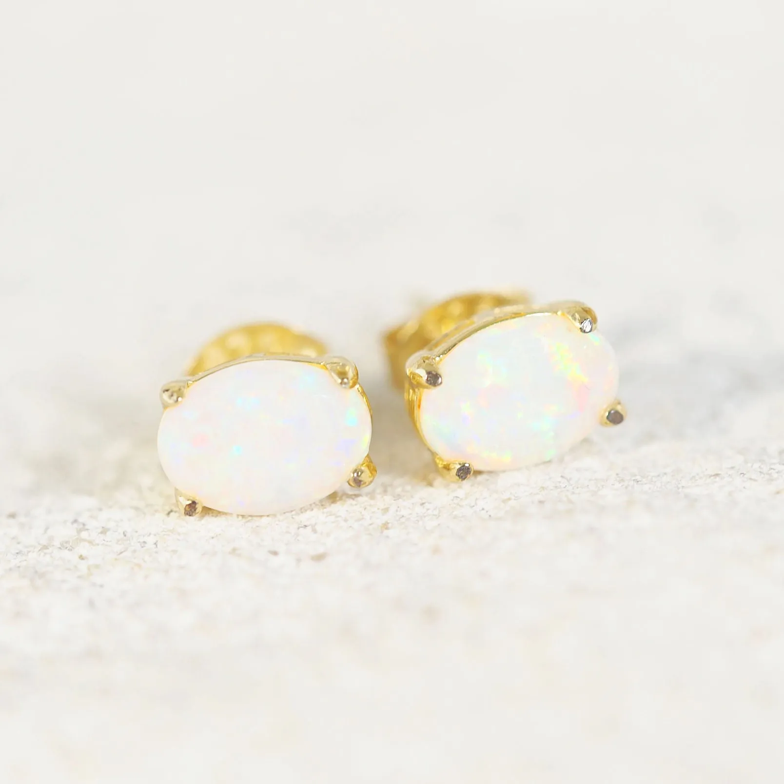 'Olivia' White Opal Earrings Gold Plated Silver