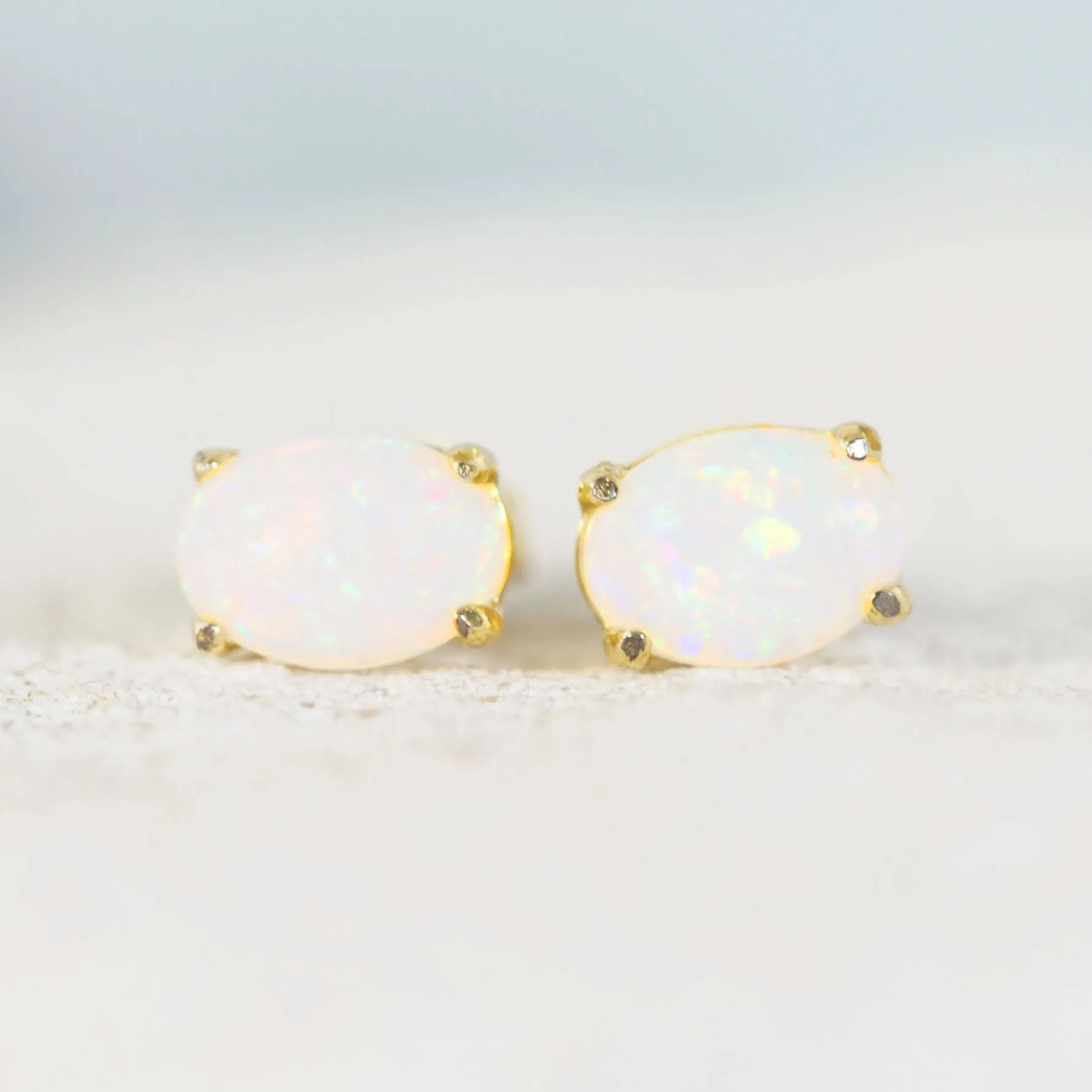 'Olivia' White Opal Earrings Gold Plated Silver
