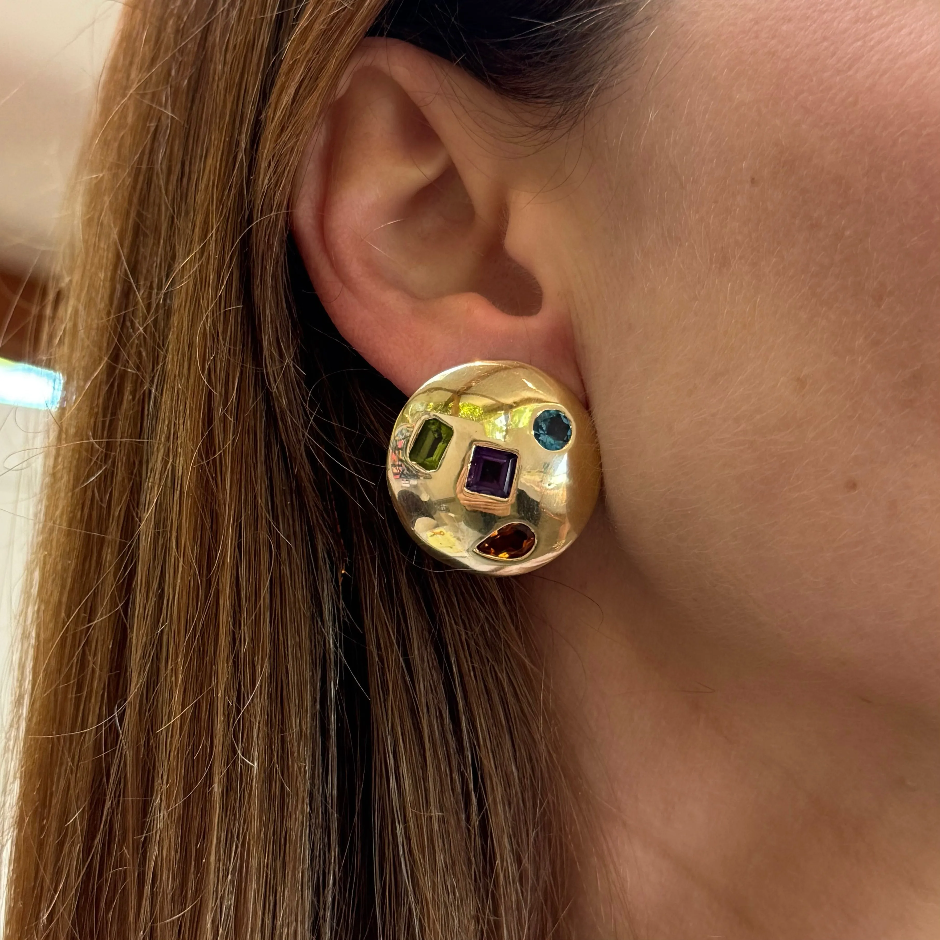 One of a Kind Vintage Gemstone Button Earrings