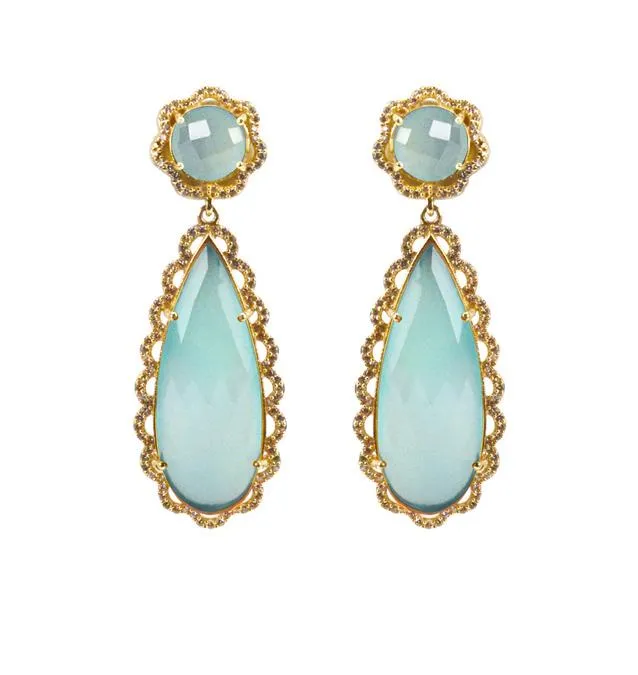 Opal blue scallop earrings
