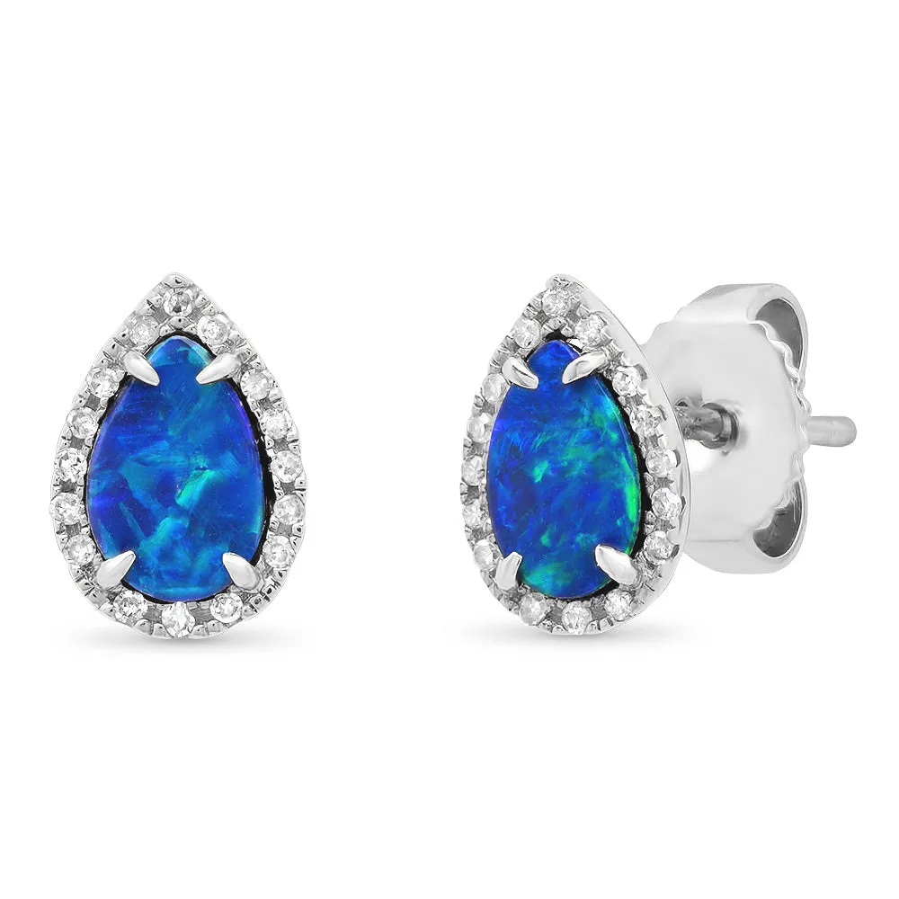 Opal Diamond Teardrop Stud