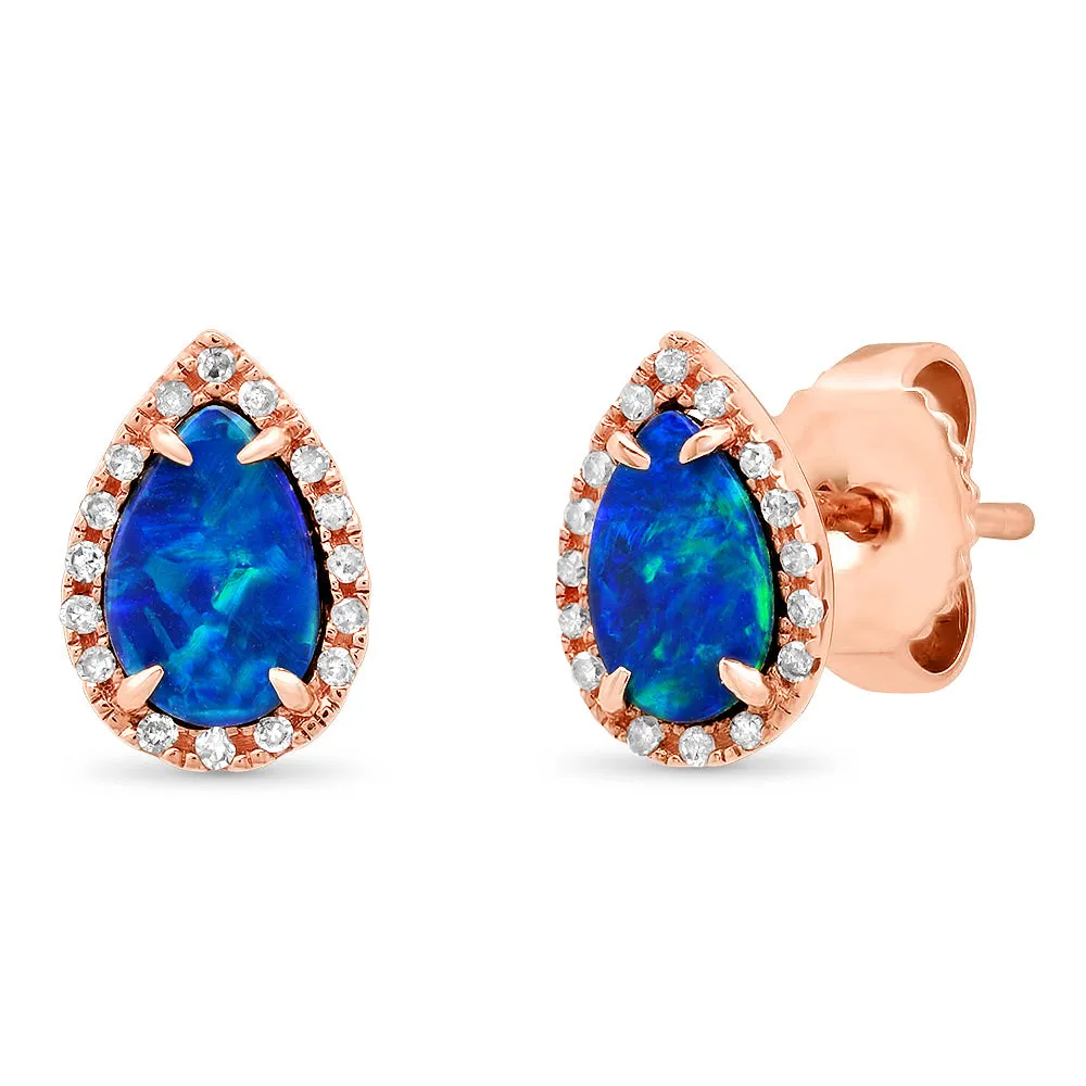 Opal Diamond Teardrop Stud
