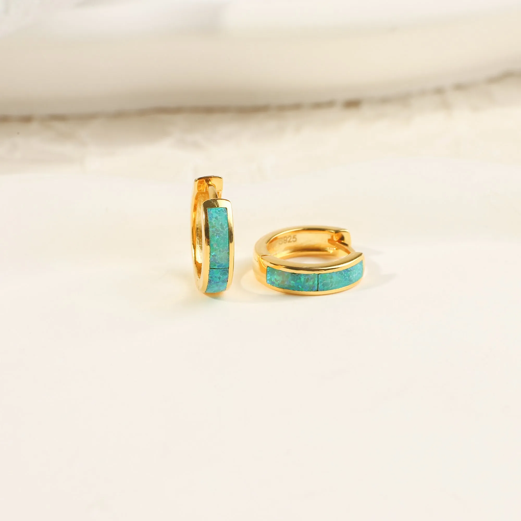 Opal Inlay Huggie Hoop Earrings