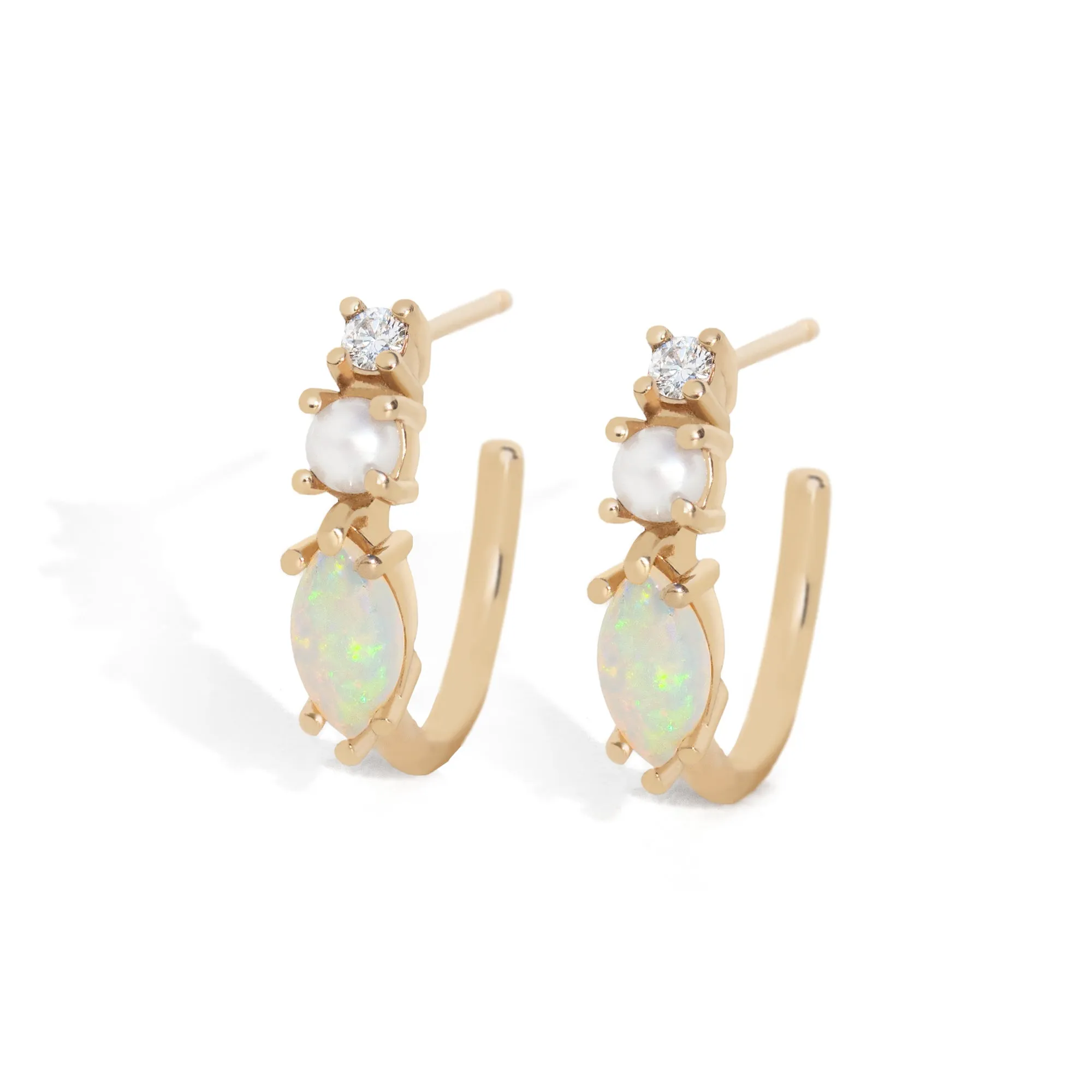 Opal Pearl Diamond Hoops