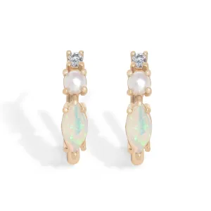 Opal Pearl Diamond Hoops