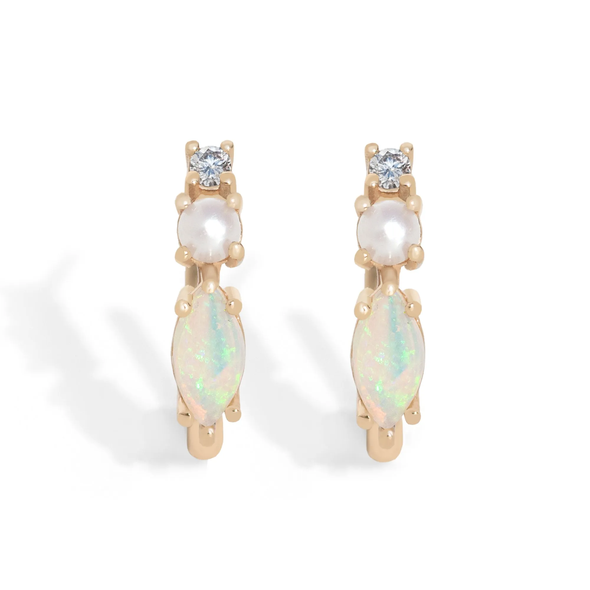 Opal Pearl Diamond Hoops