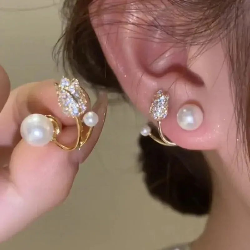 Opal Petal Circle Stud Earrings Luxury Party Girl's Unusual Earrings