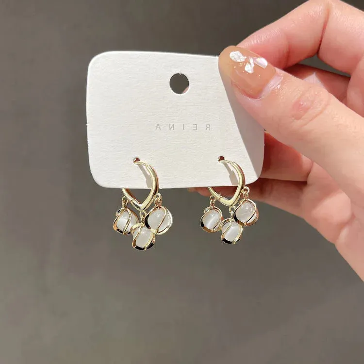 Opal Petal Circle Stud Earrings Luxury Party Girl's Unusual Earrings