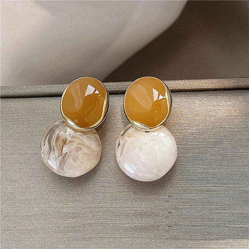 Opal Petal Circle Stud Earrings Luxury Party Girl's Unusual Earrings