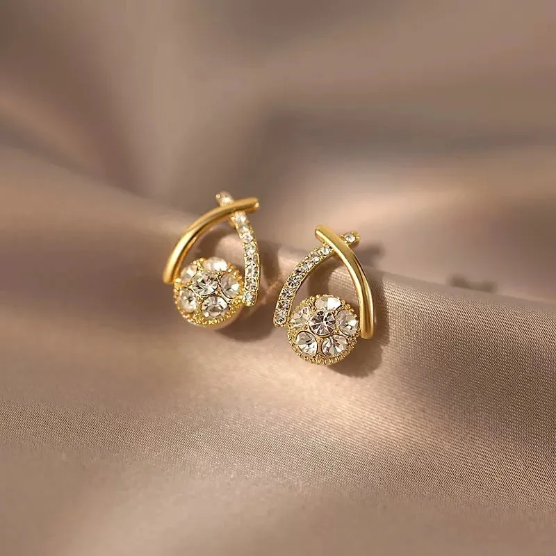Opal Petal Circle Stud Earrings Luxury Party Girl's Unusual Earrings