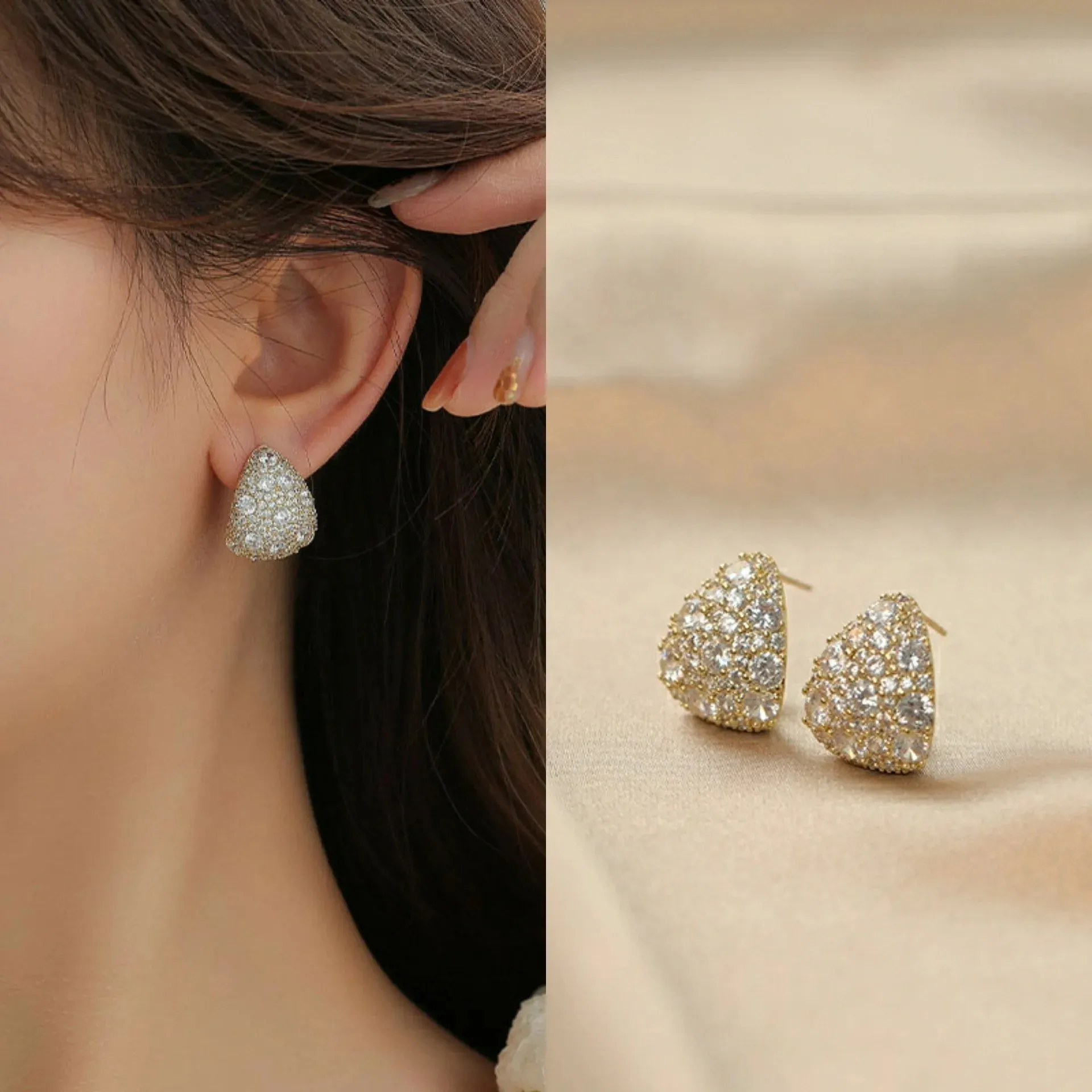 Opal Petal Circle Stud Earrings Luxury Party Girl's Unusual Earrings