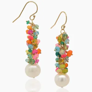 Opals with White Pearl Gold Earrings