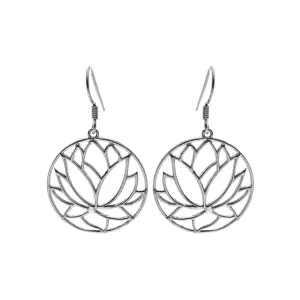 Open circle earrings with lotus flower