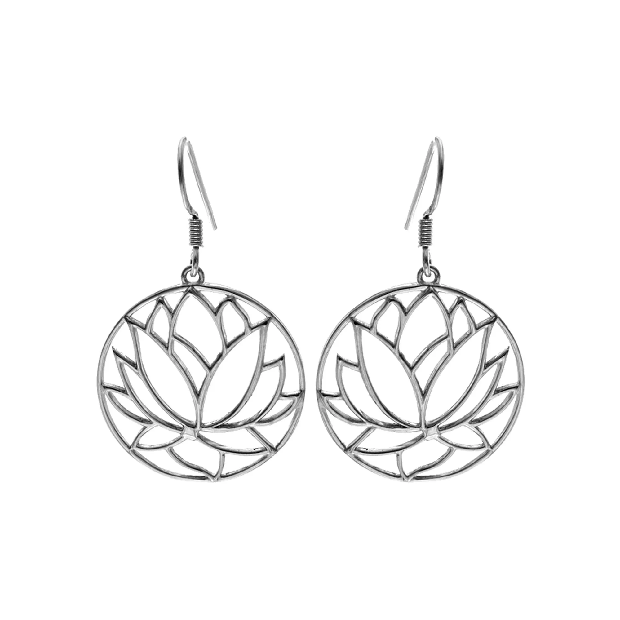 Open circle earrings with lotus flower