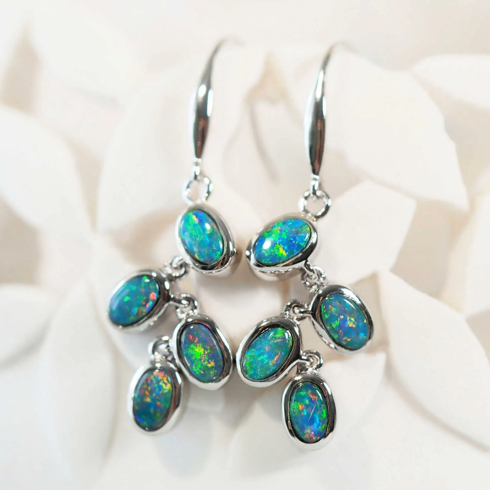 'Ophelia' Silver Doublet Opal Earrings