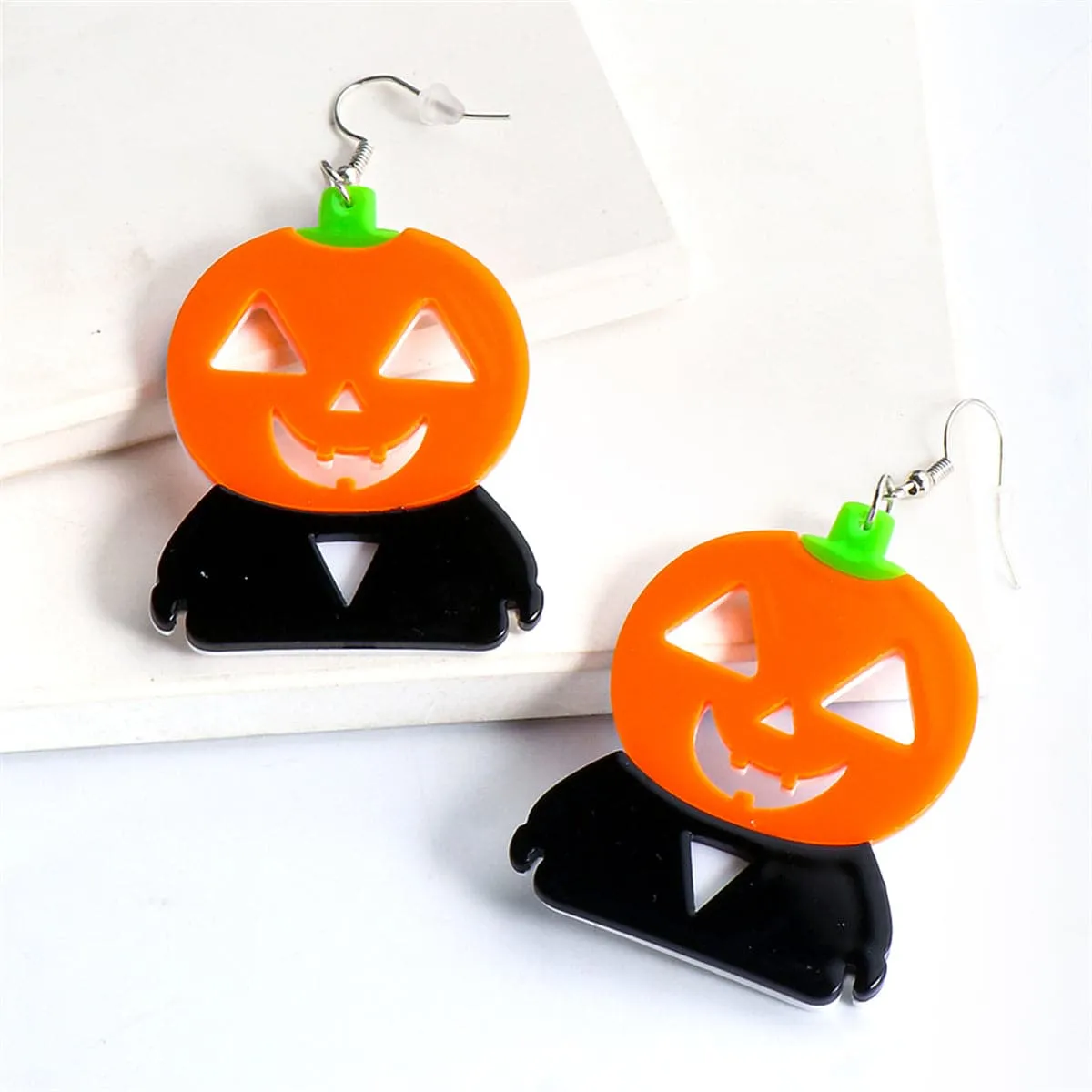 Orange Acrylic & Silver-Plated Pumpkin Drop Earrings