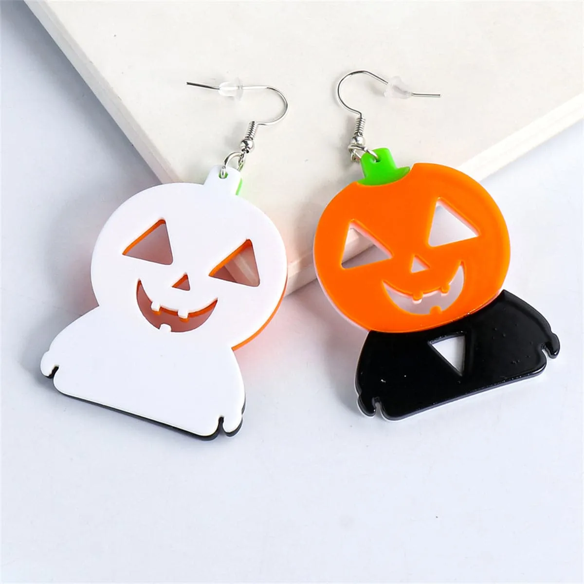 Orange Acrylic & Silver-Plated Pumpkin Drop Earrings