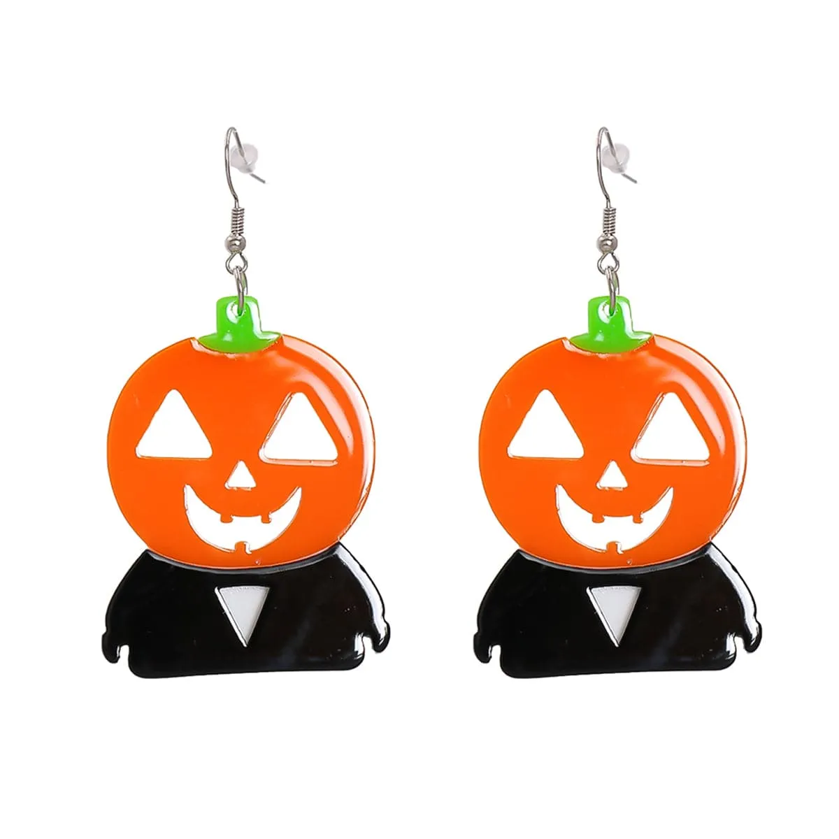 Orange Acrylic & Silver-Plated Pumpkin Drop Earrings