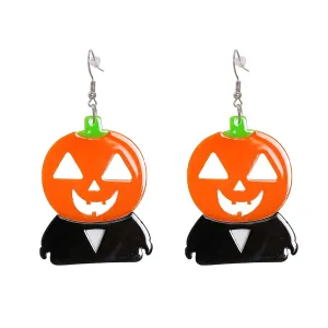 Orange Acrylic & Silver-Plated Pumpkin Drop Earrings