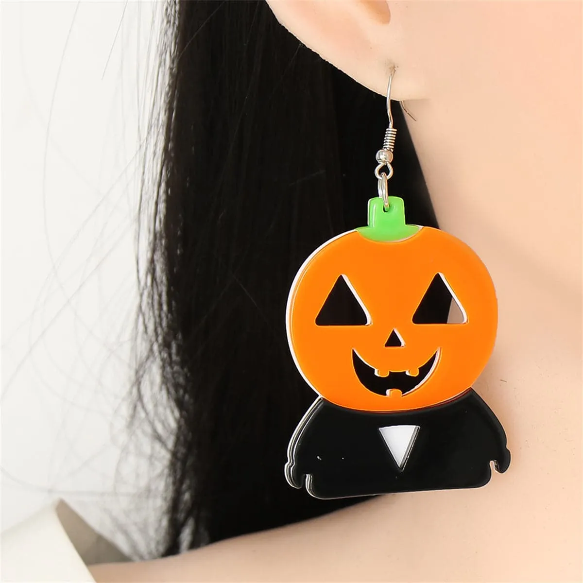 Orange Acrylic & Silver-Plated Pumpkin Drop Earrings