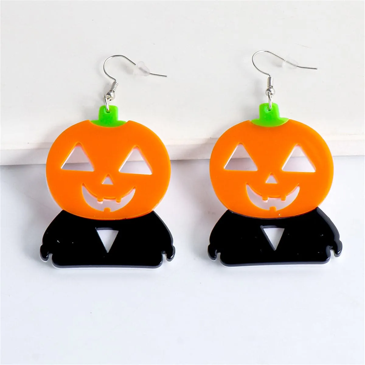 Orange Acrylic & Silver-Plated Pumpkin Drop Earrings