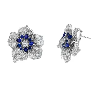 Orchidia Blue and White Sapphire Flower Earrings