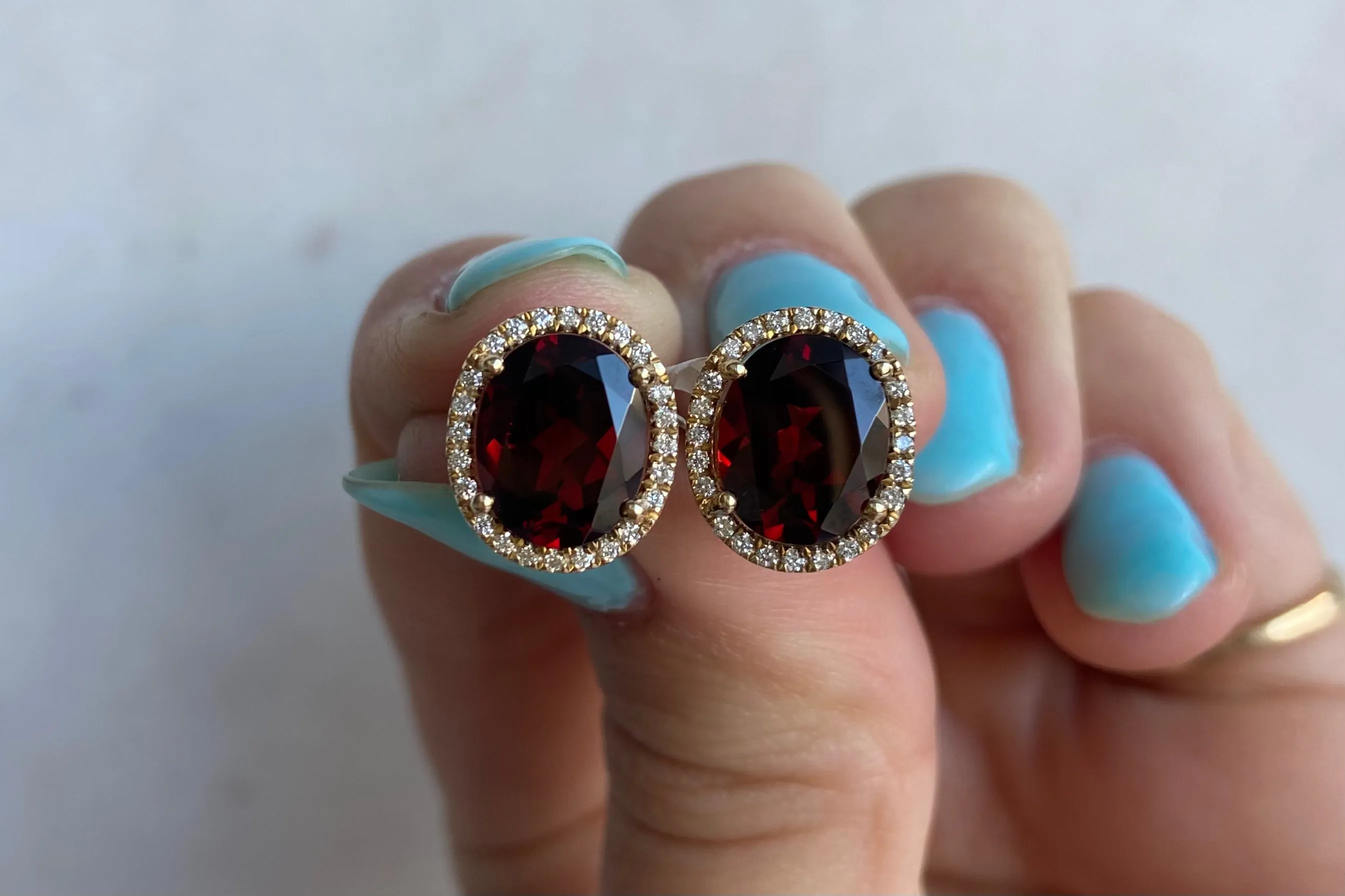 Oval Garnet Earrings with Diamonds