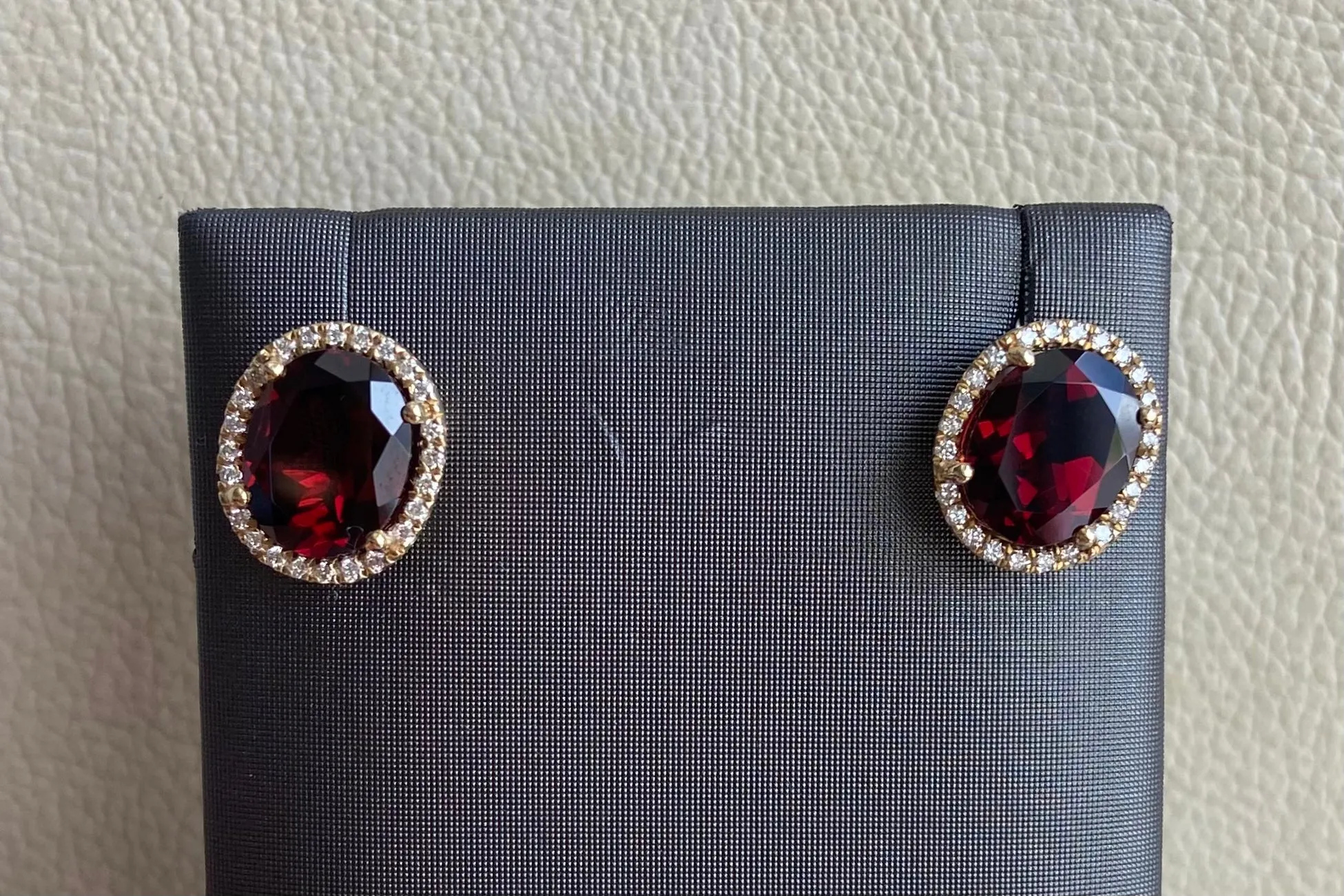 Oval Garnet Earrings with Diamonds