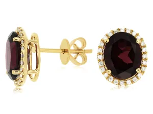 Oval Garnet Earrings with Diamonds
