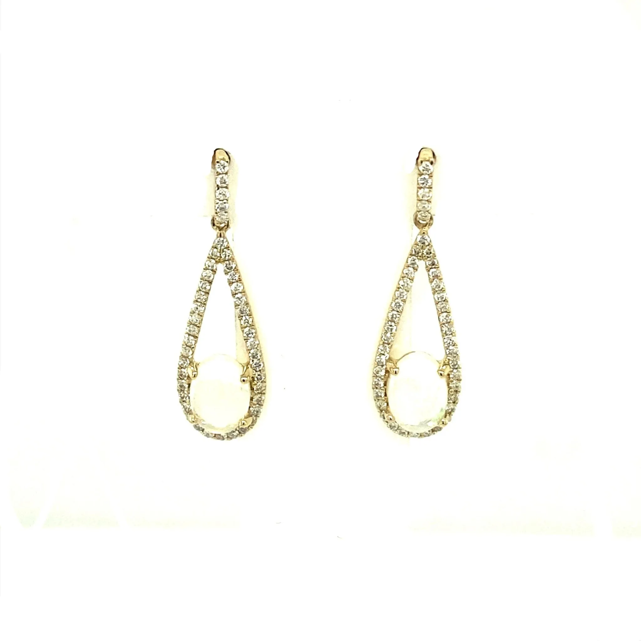 Oval Opal and Open Diamond Halo Earrings