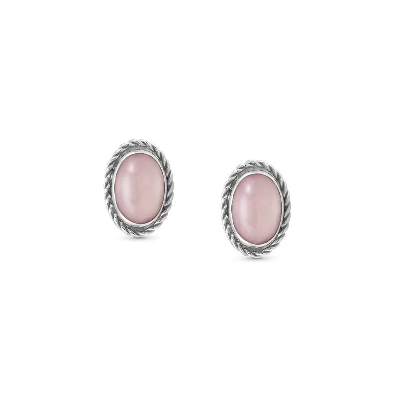 Oval Pink Opal Stud Earrings