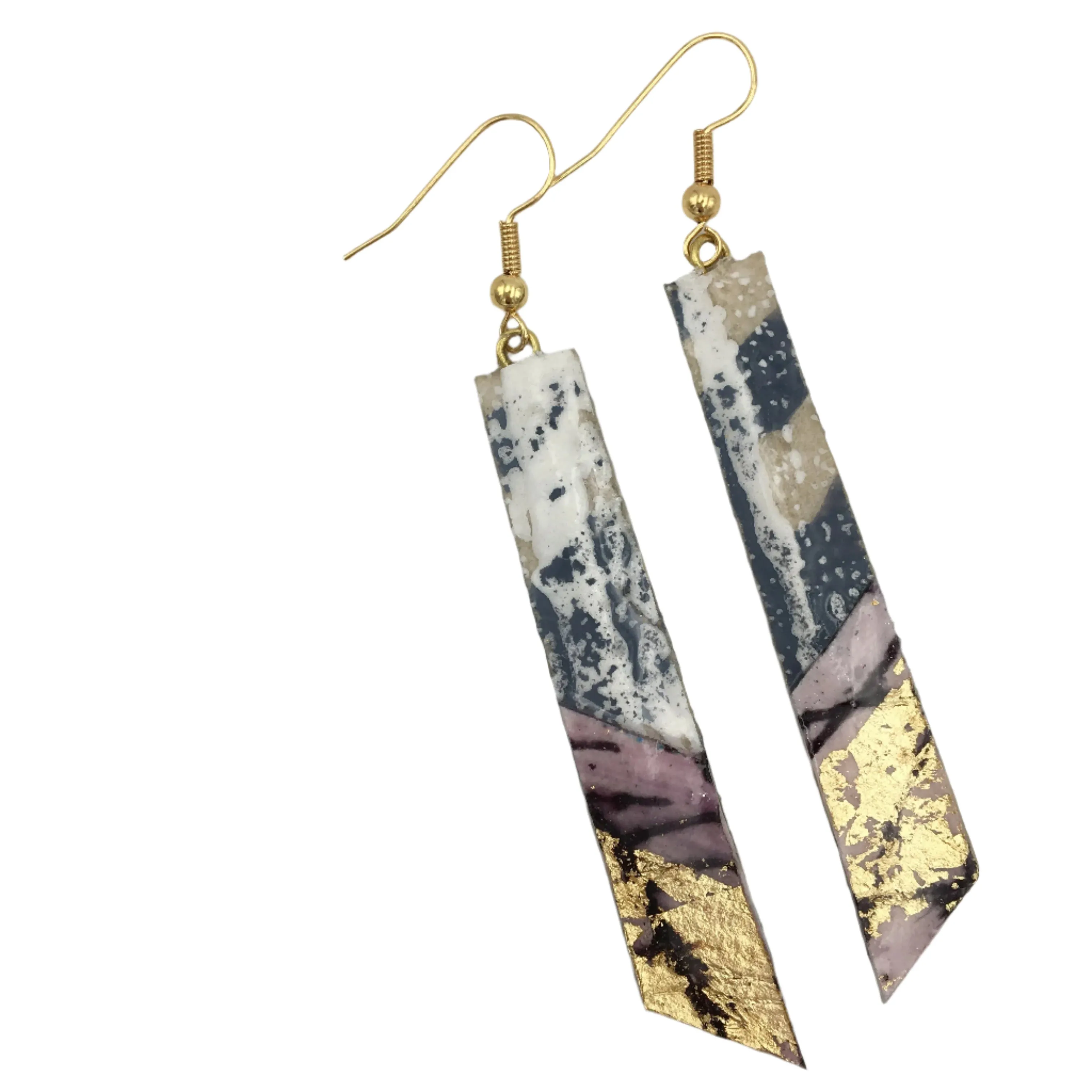 Panthea Batik Textile Earrings in Dove/Gold/Aubergine