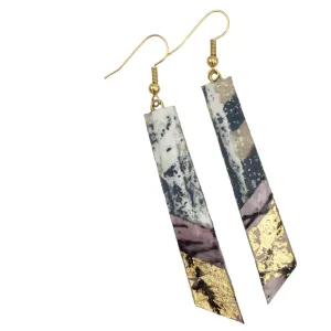 Panthea Batik Textile Earrings in Dove/Gold/Aubergine