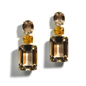 Party - Drop Earrings with Smoky Quartz and Yellow Sapphire, 18k Yellow Gold