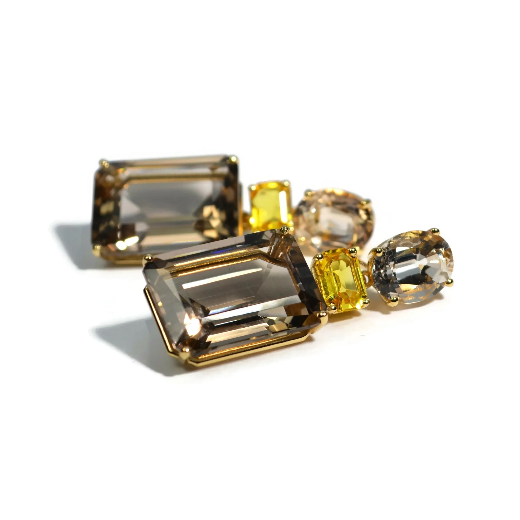 Party - Drop Earrings with Smoky Quartz and Yellow Sapphire, 18k Yellow Gold