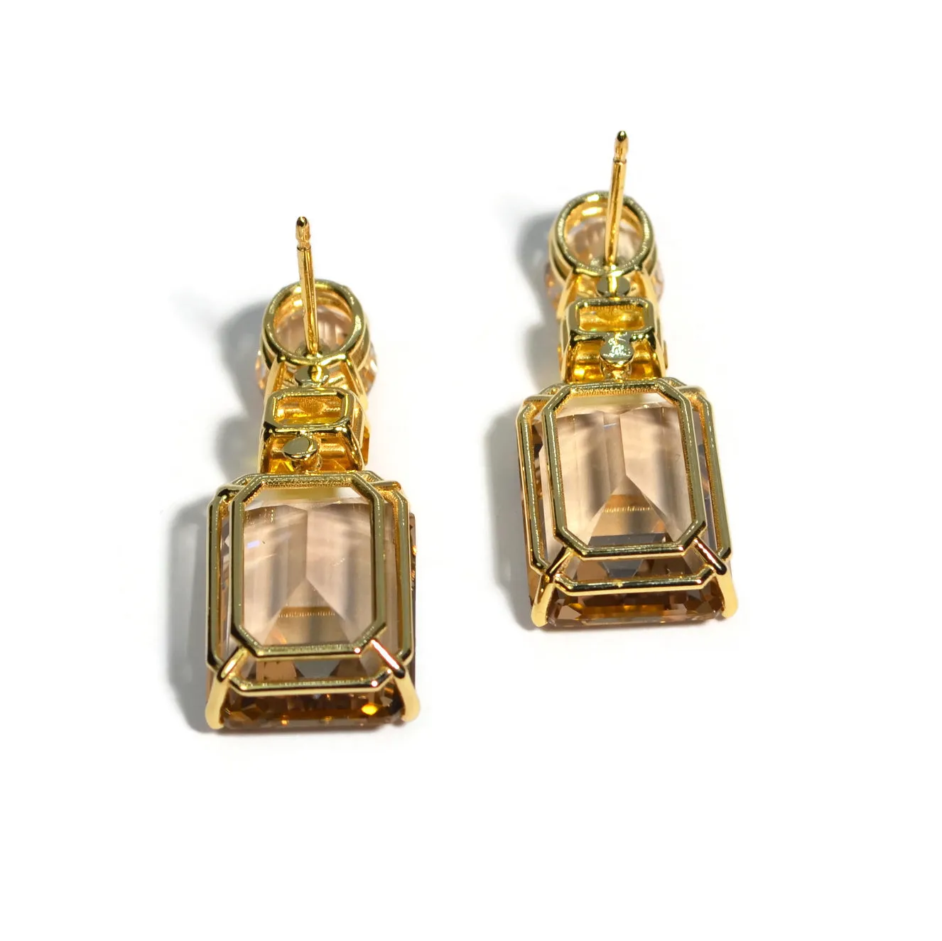 Party - Drop Earrings with Smoky Quartz and Yellow Sapphire, 18k Yellow Gold