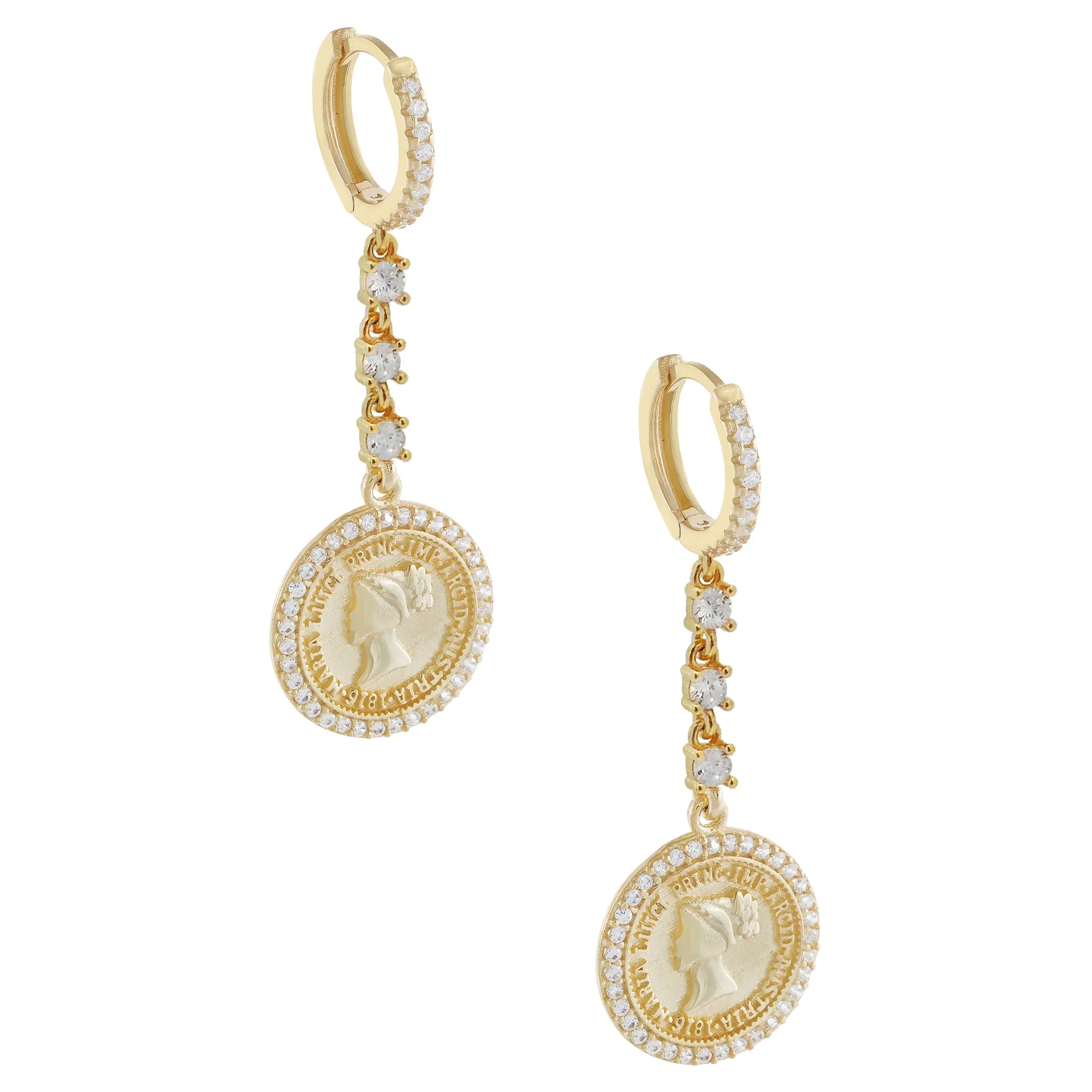 Pavé Coin Drop Huggie Earring