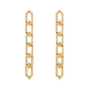 Pave & Metal Chain Link Earrings - Gold