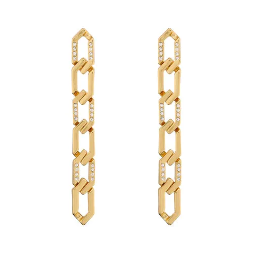 Pave & Metal Chain Link Earrings - Gold