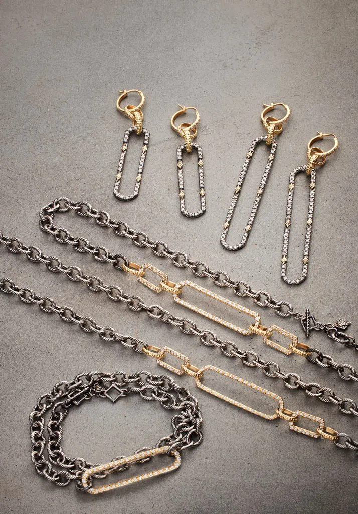 PAVE PAPERCLIP DROP EARRINGS