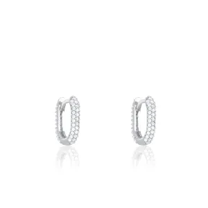 Pave Paperclip Hoop Earrings - Silver White - Medium