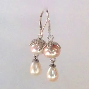 Peach Pearl Dangle Drop Earrings - All Night Long.