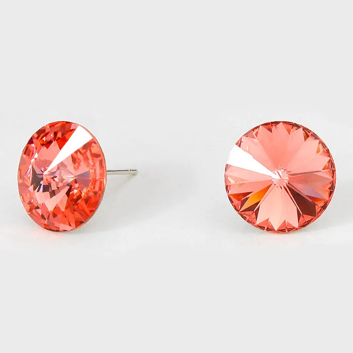 Peach Small Round Crystal Stud Earrings | 15mm = 0.59" | 204173