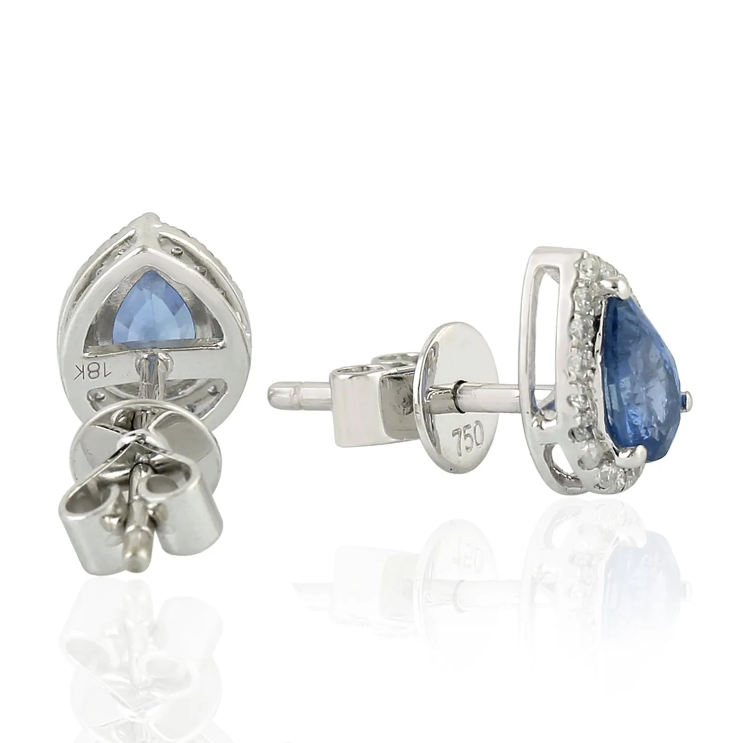 Pear Cut Blue Sapphire Pave Diamond Stud Earrings In 18k White Gold
