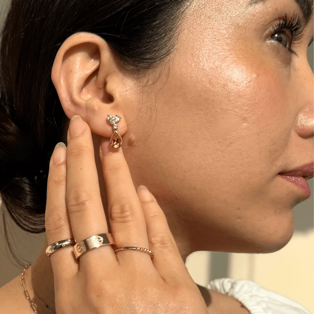 Pear Cut Citrine and Sapphire Dangle Earrings