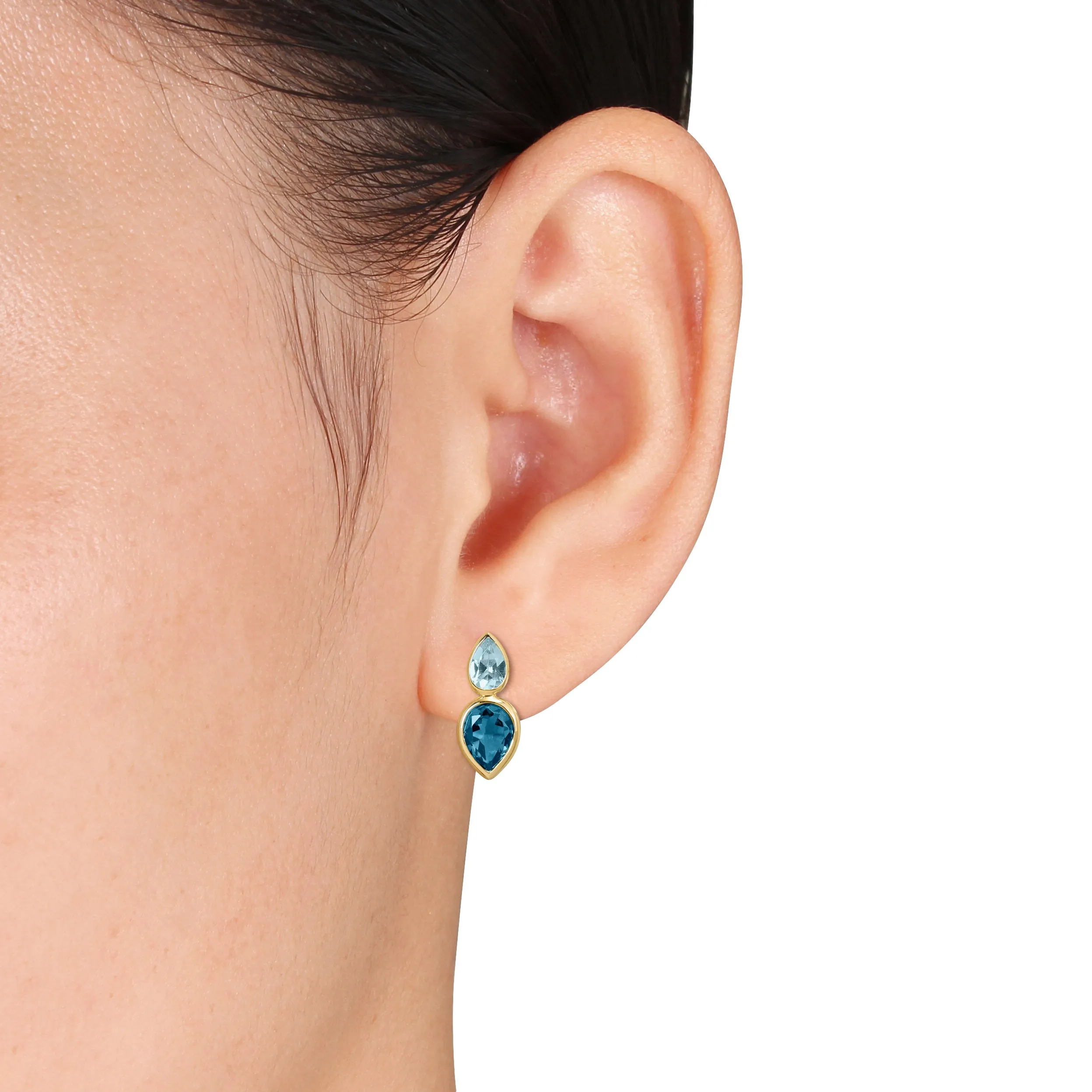 Pear-Cut Lodon and Sky Blue Topaz Stud Drop Earrings