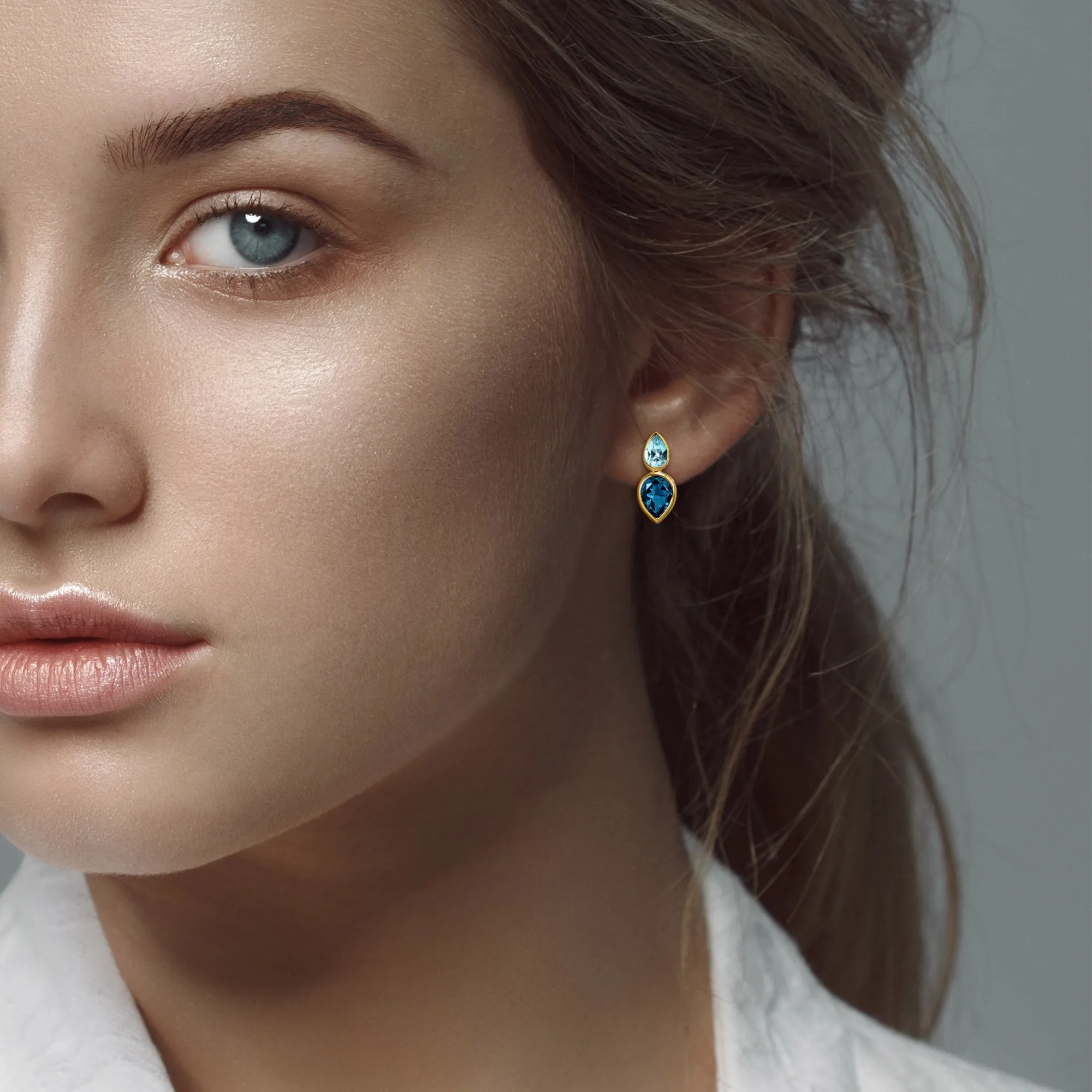 Pear-Cut Lodon and Sky Blue Topaz Stud Drop Earrings