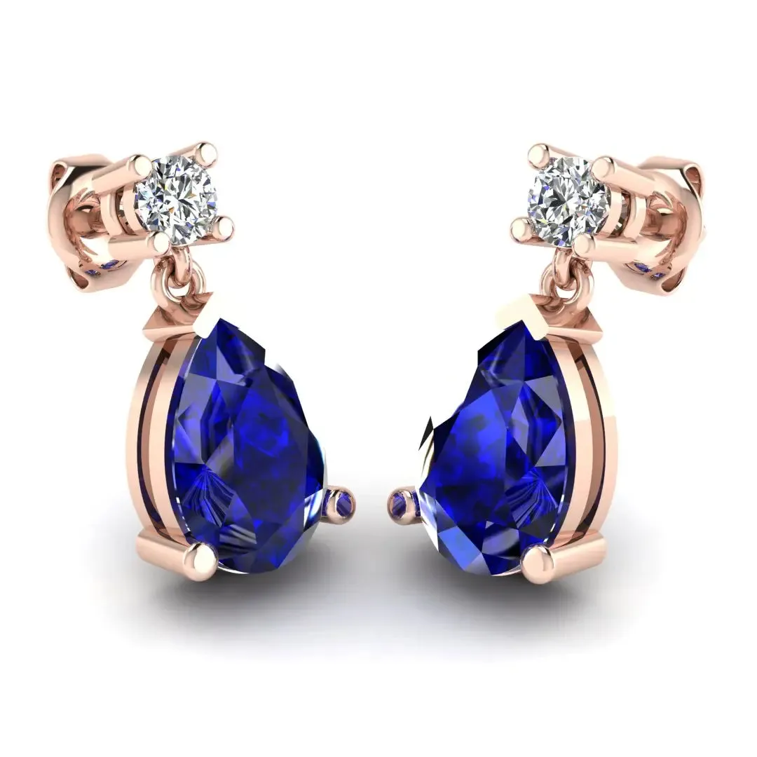 Pear Shape Sapphire Natural Diamond Drop Earrings EDPSS