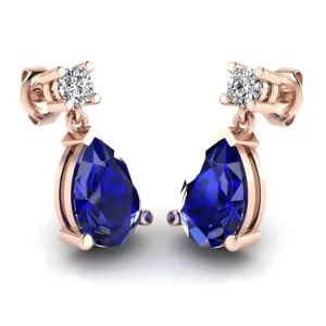 Pear Shape Sapphire Natural Diamond Drop Earrings EDPSS