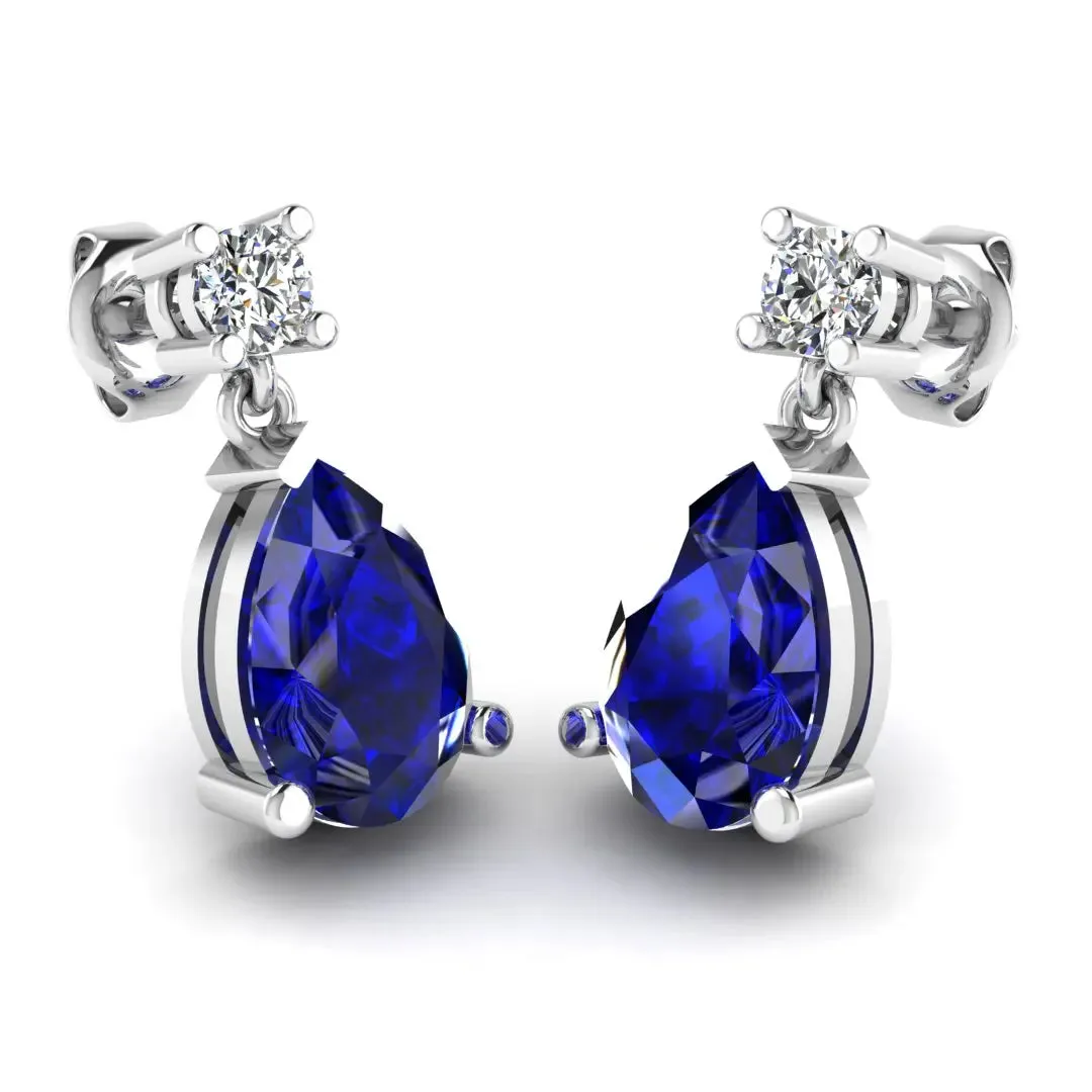 Pear Shape Sapphire Natural Diamond Drop Earrings EDPSS